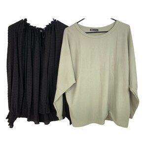Womens Tops Lot H&M Black Swiss Dot & PrettyGarden Green Ribbed Dolman RZ10413